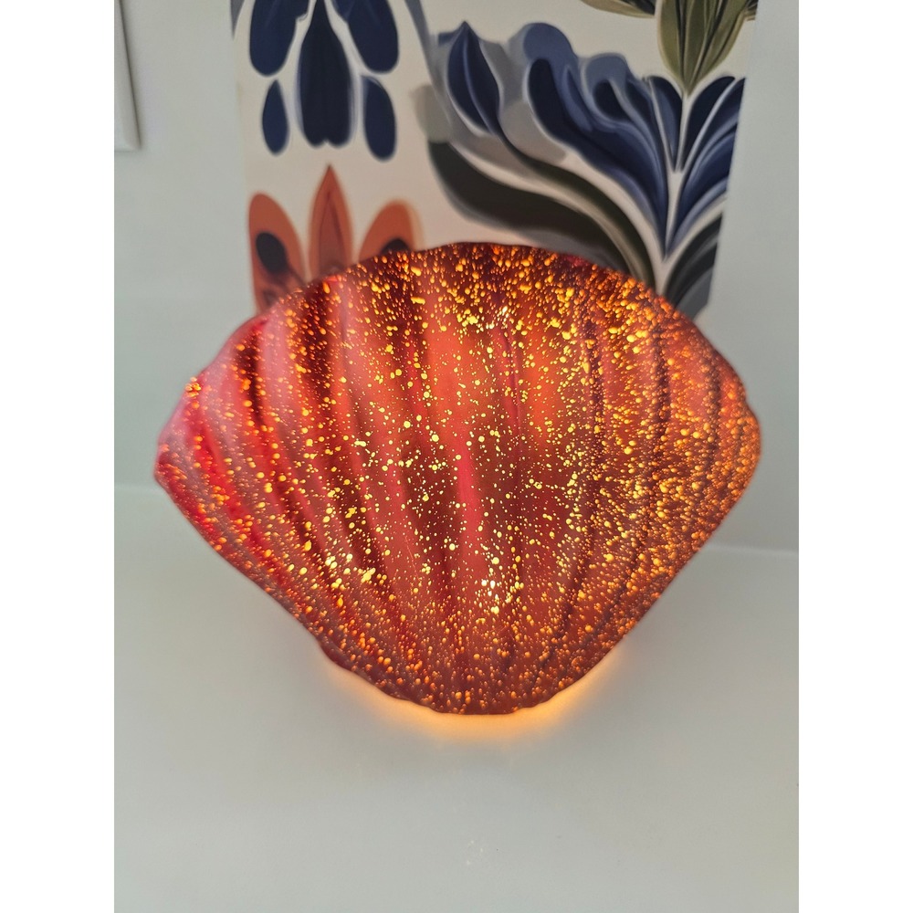 Transpac Red/Orange Mercury‎ Glass Style LED Seashell Light Up Coastal Decor NEW